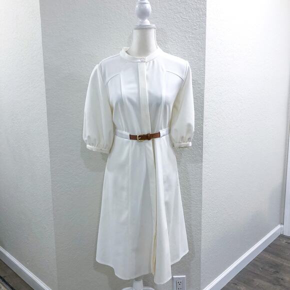 Calvin Klein Cream Color Puff Sleeve Belt Dress - Picture 13 of 14